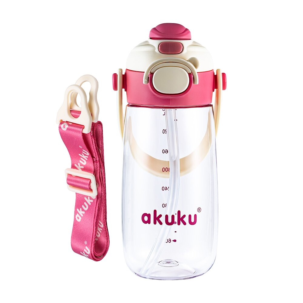 Akuku gertuvė su šiaudeliu 480ml pilkas rožinė A0725 1