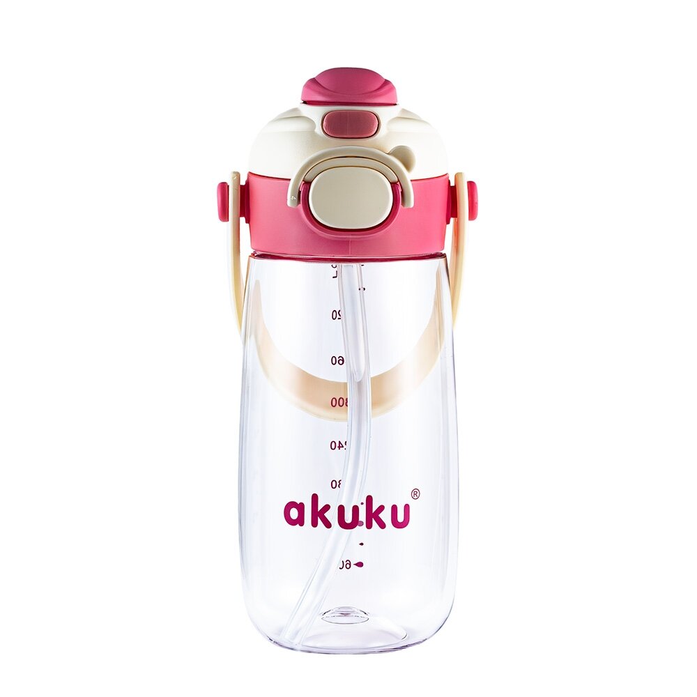 Akuku gertuvė su šiaudeliu 480ml pilkas rožinė A0725 Akuku gertuvė su šiaudeliu 480ml pilkas rožinė A0725