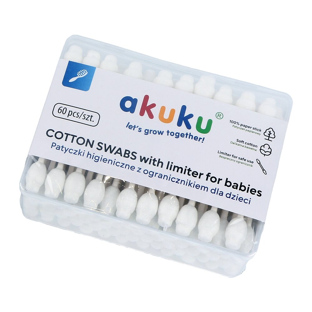 Akuku krapštukai ausims vaikiški saugus medvilniniai 60 vnt A0710