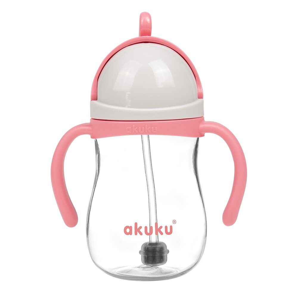 Akuku puodelis su šiaudeliu 280ml rožinis A0676