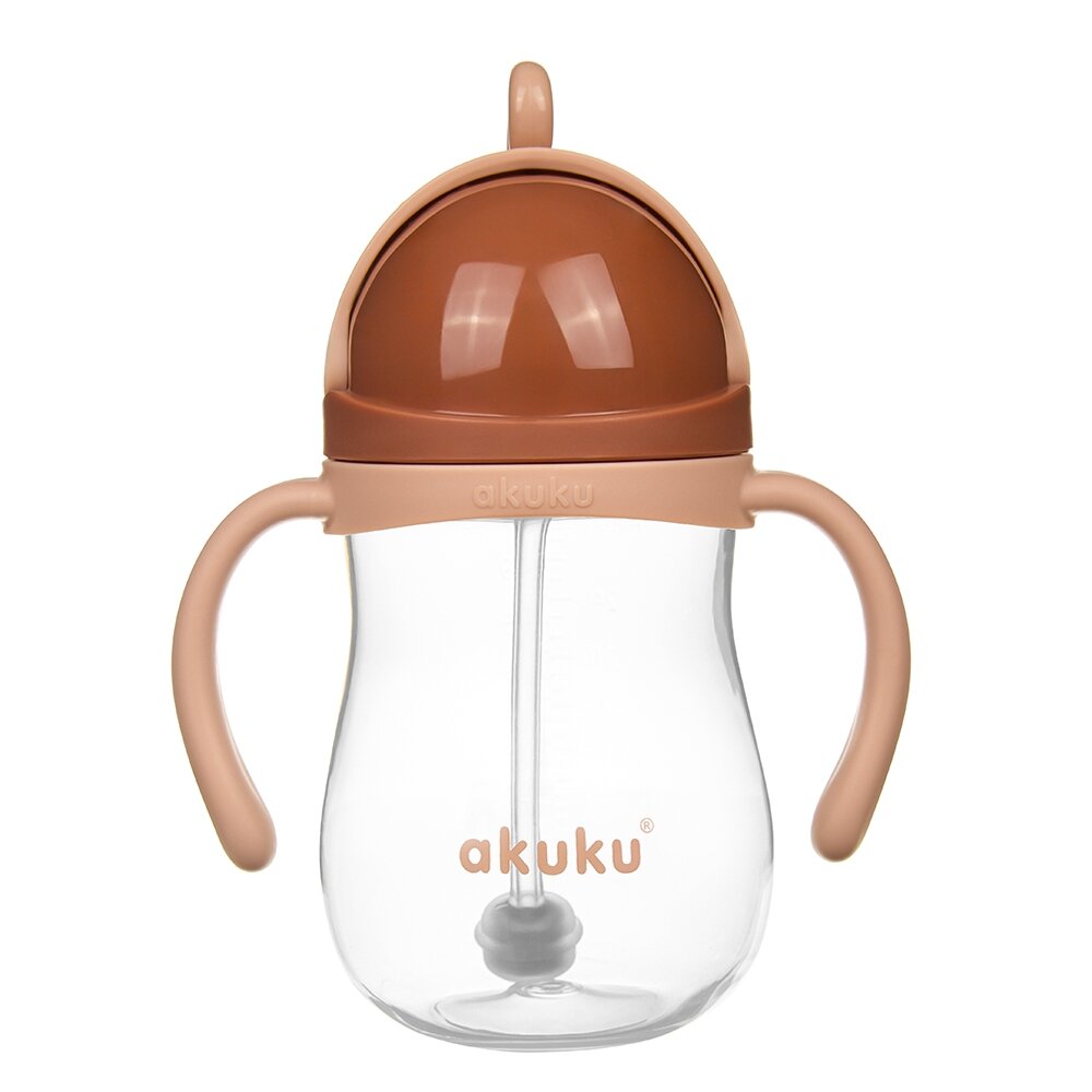 Akuku puodelis su šiaudeliu 280ml rudas A0729 Akuku puodelis su šiaudeliu 280ml rudas A0729