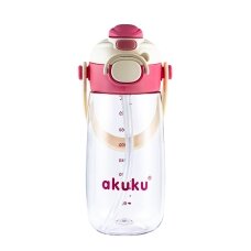 Akuku gertuvė su šiaudeliu 480ml pilkas rožinė A0725 Akuku gertuvė su šiaudeliu 480ml pilkas rožinė A0725