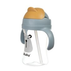 Akuku puodelis su šiaudeliu 290ml pilkas meška A0203 Akuku puodelis su šiaudeliu 290ml pilkas meška A0203
