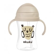 Akuku puodelis su šiaudeliu 290ml rudas pelėda A0204 Akuku puodelis su šiaudeliu 290ml rudas pelėda A0204