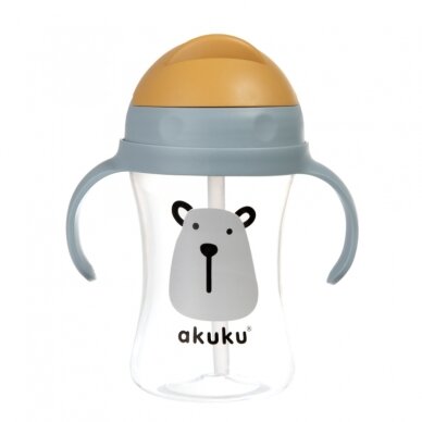 Akuku puodelis su šiaudeliu 290ml pilkas meška A0203