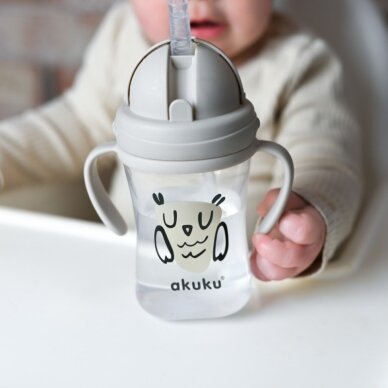 Akuku puodelis su šiaudeliu 290ml rudas pelėda A0204 6 Akuku puodelis su šiaudeliu 290ml rudas pelėda A0204 6