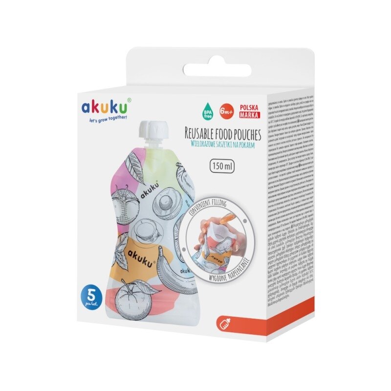 Akuku maišeliai maisteliui daugkartiniai 5 vnt 150ml A0056 2 Akuku maišeliai maisteliui daugkartiniai 5 vnt 150ml A0056 2