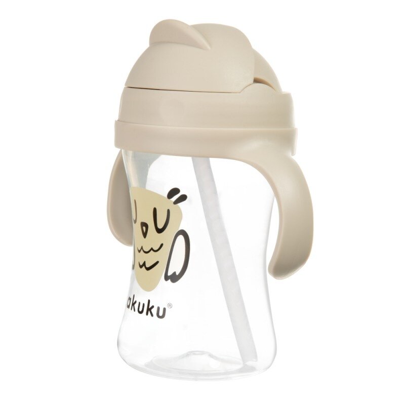 Akuku puodelis su šiaudeliu 290ml rudas pelėda A0204 1