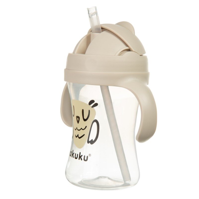Akuku puodelis su šiaudeliu 290ml rudas pelėda A0204 2 Akuku puodelis su šiaudeliu 290ml rudas pelėda A0204 2