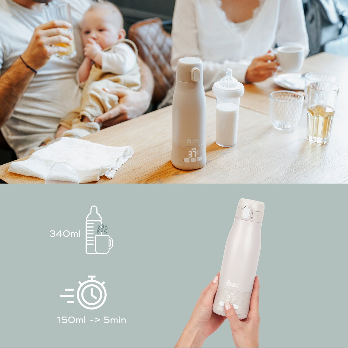 Babymoov Moov & Feed travel bottle warmer - Mineral Beige A002103 3 Babymoov Moov & Feed travel bottle warmer - Mineral Beige A002103 3