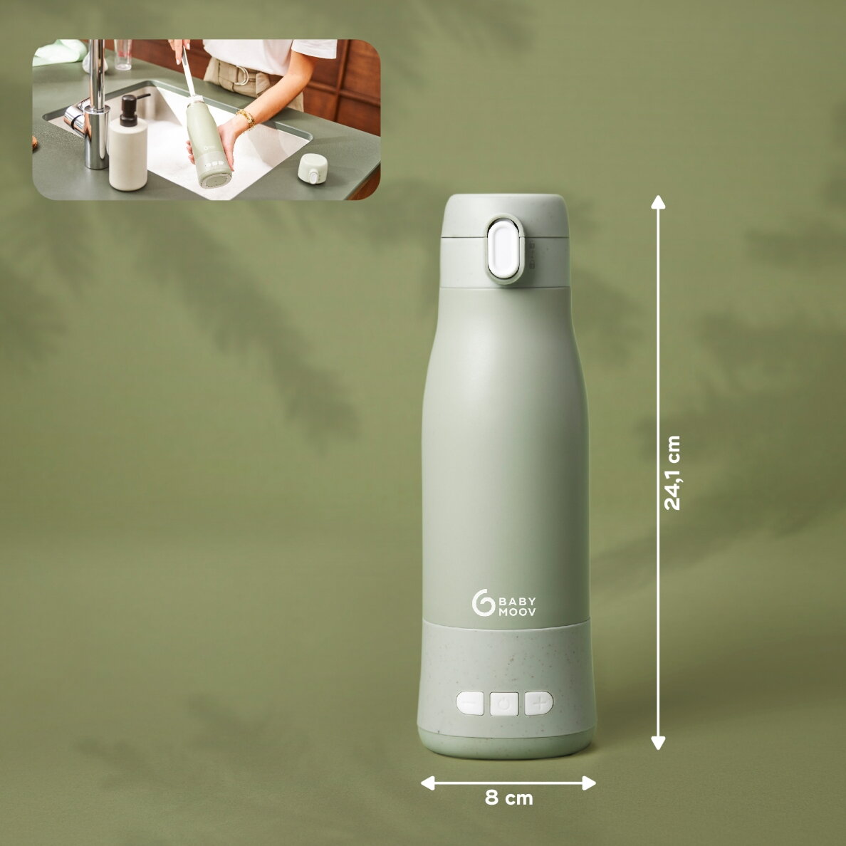 Babymoov Moov & Feed travel bottle warmer - Sage Green A002104 2 Babymoov Moov & Feed travel bottle warmer - Sage Green A002104 2