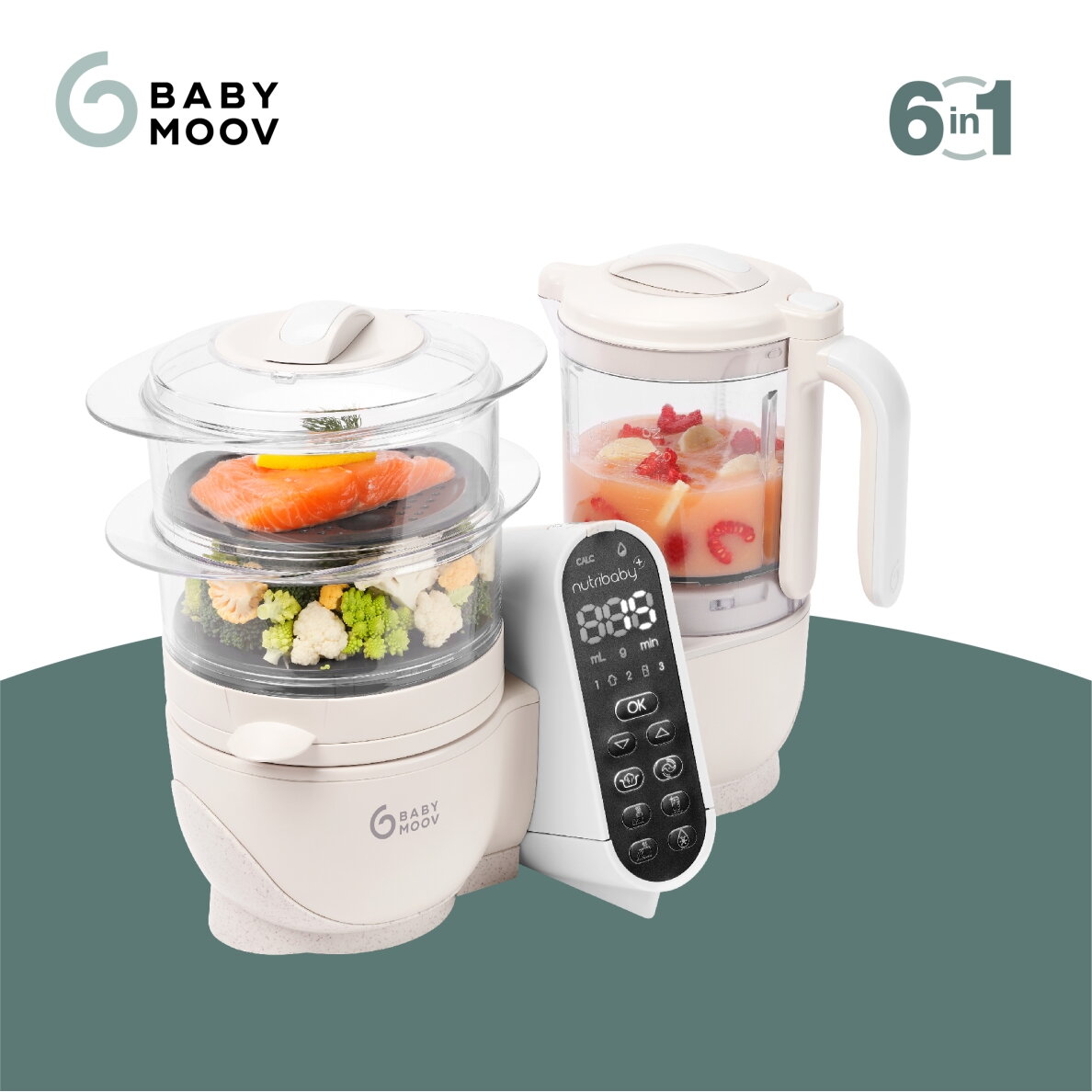 Babymoov Nutribaby + 6-in-1 multi-purpose baby food processor - Mineral Beige  A001135 1