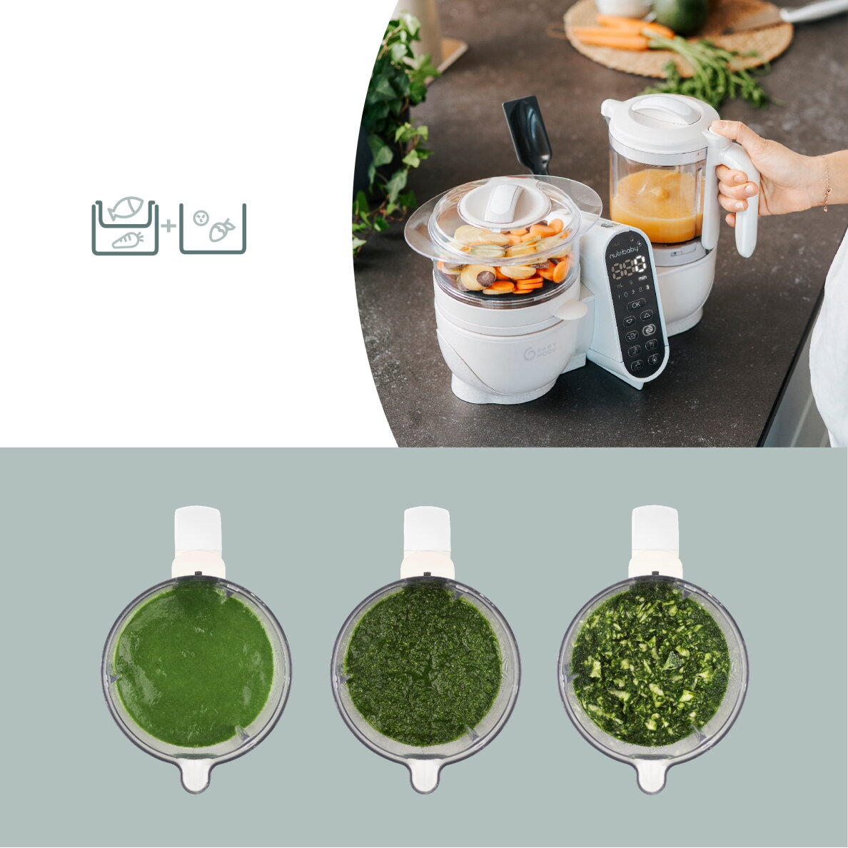 Babymoov Nutribaby + 6-in-1 multi-purpose baby food processor - Mineral Beige  A001135 2