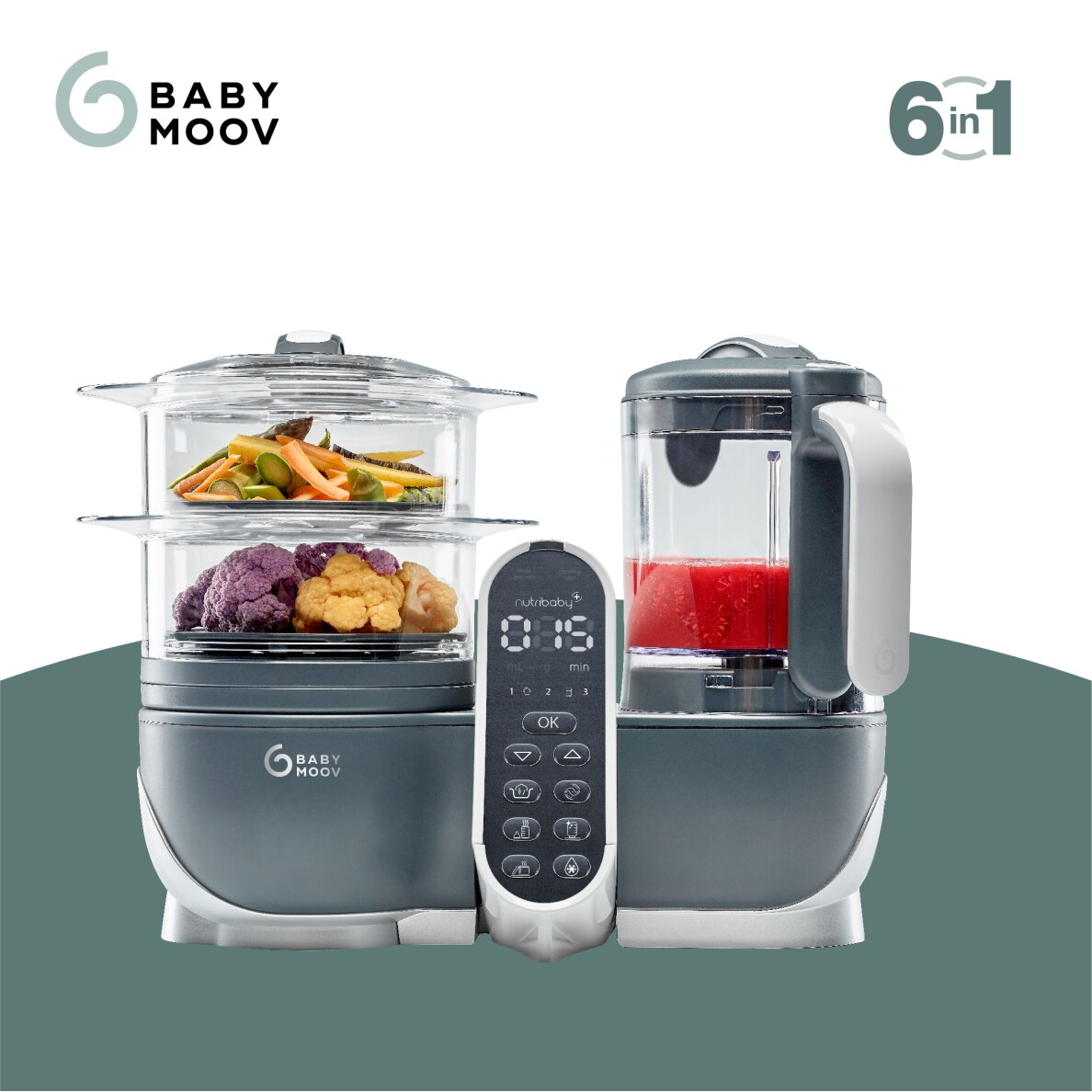 Babymoov Nutribaby + 6-in-1 multi-purpose baby food processor - Industrial Grey A001124 1