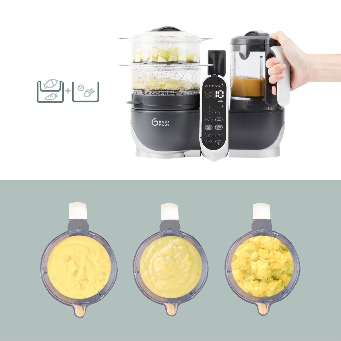 Babymoov Nutribaby + 6-in-1 multi-purpose baby food processor - Industrial Grey A001124 3 Babymoov Nutribaby + 6-in-1 multi-purpose baby food processor - Industrial Grey A001124 3