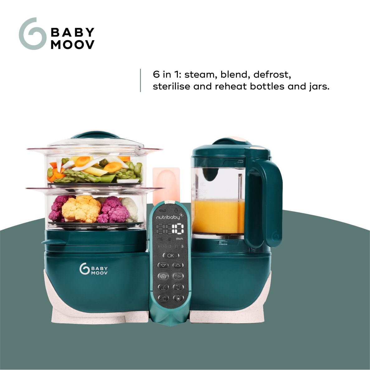 Babymoov Nutribaby + 6-in-1 multi-purpose baby food processor - Opal Green A001136 2