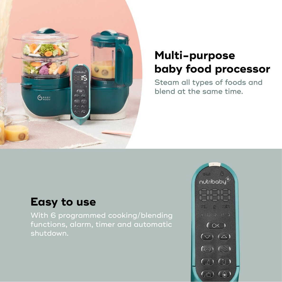 Babymoov Nutribaby + 6-in-1 multi-purpose baby food processor - Opal Green A001136 3