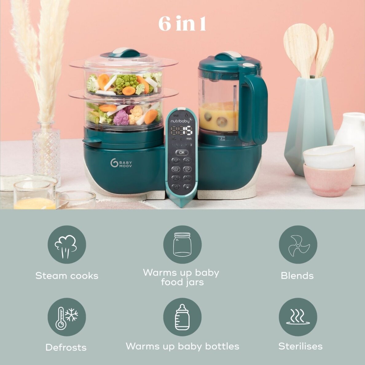 Babymoov Nutribaby + 6-in-1 multi-purpose baby food processor - Opal Green A001136 4 Babymoov Nutribaby + 6-in-1 multi-purpose baby food processor - Opal Green A001136 4
