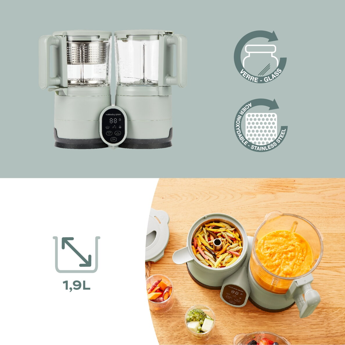 Babymoov Nutribaby Glass multifunction glass baby food maker - Celadon Green A001138 5 Babymoov Nutribaby Glass multifunction glass baby food maker - Celadon Green A001138 5