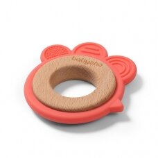 BabyOno kramtukas medinis - silikoninis oranžinis - višta 1075/03 BabyOno kramtukas medinis - silikoninis oranžinis - višta 1075/03