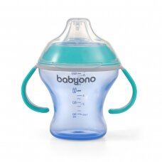 BabyOno neišsiliejantis puodelis minkštu snapeliu NATURAL NURSING mėlynas 180 ml 1456/01