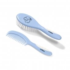 BabyOno plaukų šepetys minkštas šeriais + šukutės nuo 0+ mėn mėlynas 570/04 BabyOno plaukų šepetys minkštas šeriais + šukutės nuo 0+ mėn mėlynas 570/04