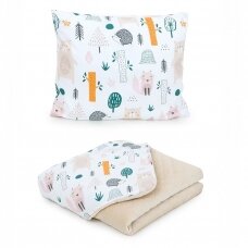 MamoTato pagalvė + antklodė, miškas, kreminė, 75x100, Premium