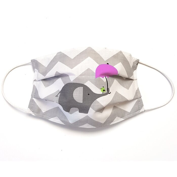 MamoTato child face mask with filter pocket, white, elephants MamoTato child face mask with filter pocket, white, elephants