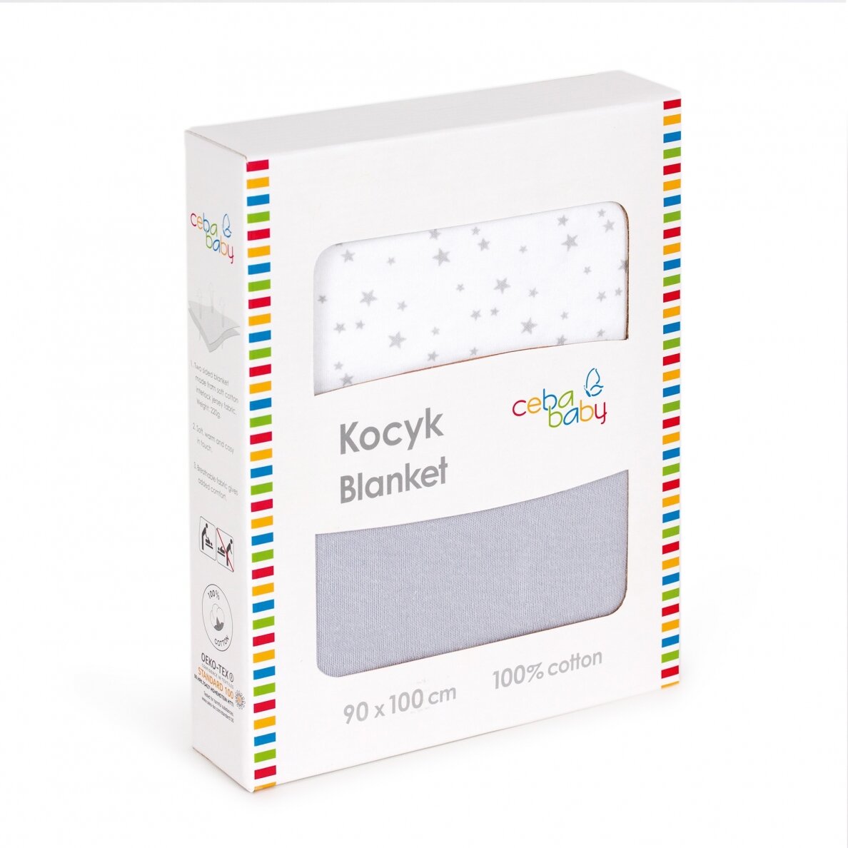 Ceba Baby Jersey Baby Blanket (90x100) Medium Stars & Grey 2