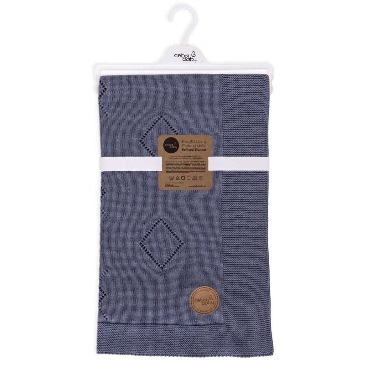 Knitted blanket (90x90) Diamonds navy blue 1 Knitted blanket (90x90) Diamonds navy blue 1