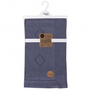 Knitted blanket (90x90) Diamonds navy blue 1 Knitted blanket (90x90) Diamonds navy blue 1